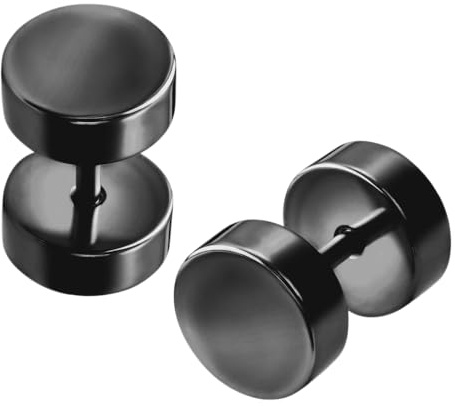 Juvel tunna falska pluggörhängen 2 st par – 16 g (1,2 mm) allergivänliga kirurgiska stål fuskstift – 4 mm – 10 mm illusion skiva öronproppar i svart, silver och guld, 5mm, 316L kirurgiskt stål, Ingen
