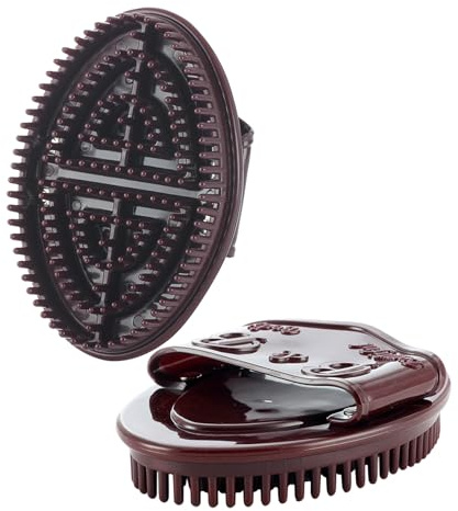 MOTHNUR 2pcs Portable Meridian Massage Brush Set, Body Scraping and Relaxation Tool for Neck, Back, Foot Leg, Handheld Palm-Wearable Scraping Massager in Coffee Color