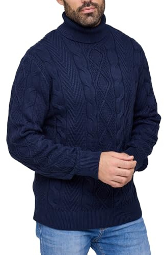 SPIRIT OF ESSEX Men's Jumpers Polo Neck Jumpers for Men 100% Cotton Turtle Neck Cable Knitted Luxury Jumper Long Sleeved Causal Sweater Pullover Knitwear Warm Winter UK