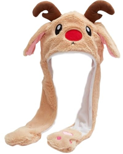 Lawnrden Weihnachts-Tiermütze mit Ohren, beweglicher Springhut, bewegliches Ohr, flauschig, freie Größe, Weihnachten, niedlicher Cartoon, verrückt, thermisch, festlich, Winter mit Ohren, Geschenken
