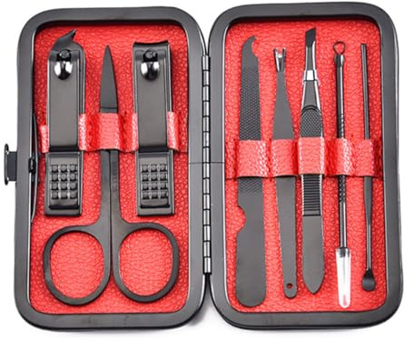 FOMIYES Manucure Professionnel pour Soin des Ongles Kit en Acier Inoxydable Noir 8 Pièces Coupe-ongles et Lime à Ongles pour Femme à Domicile