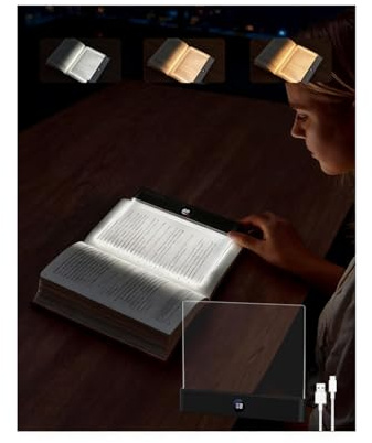 AdalyRoma Luz Plana para Libros LED Recargable, 3 Colores con Brillo Regulable y Temporizador, Protección Ocular – Lámpara de Lectura Portátil para Hogar, Viajes y Oficina
