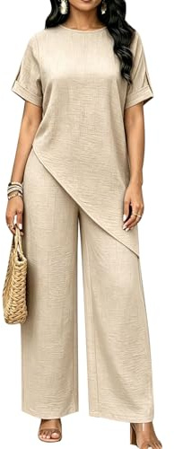 MINTLIMIT 2 Piece Sets For Women Summer Short Sleeve Irregular Top Wide Leg Pants Casual Matching Outfits