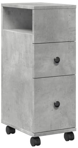 Qnhdfrt Armadietto da bagno stretto con ruote, scaffale a nicchia in legno, con 2 cassetti e scomparto, scaffale da bagno mobile per bagno e cucina, 23 x 33 x 65 cm, grigio cemento