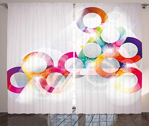 Ambesonne Abstract Curtains, Disc Shaped Circular Patterned Gradient Bubbles with Effects Artwork Print, Living Room Bedroom Window Drapes 2 Panel Set, 108 X 90, Purple Orange