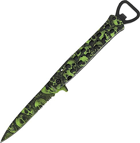 g8ds® Zombie Dead Einhandmesser Skull Camo mit Flaschenöffner Outdoor Taschenmesser grau Camo Totenkopf