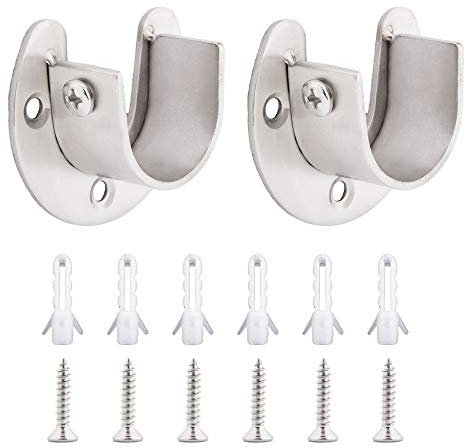 ULIFESTAR Stainless Steel Closet Rod Holder, Shower Curtain Rod Sockets Rod Flange Shelf Brackets,Heavy Duty Furniture Hardware Metal Shower Wardrobe Pole Holder Support,25mm Dia (2 PCS)