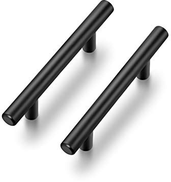 Ravinte 24 Pack | 5 Inch Cabinet Pulls Matte Black Stainless Steel Kitchen Drawer Pulls Cabinet Handles 5InchLength, 3Inch Hole Center