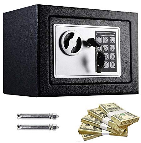 4.6L Digital Steel Safety Box Safe Electronic Security Coffer Safety Deposit Box 2 Manual Override Keys-Protect Money with Keypad Idea for Home Office Cash Money Passports Black