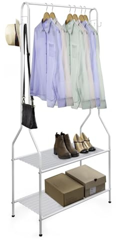 Direct Online Houseware - Clothes Rail with Shoe Rack & Hooks - 2 Tier Single Rail Wardrobe Replacement - Clothes Storage & Organiser - White