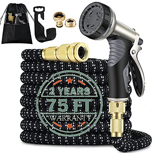 Hose Pipe,75FT Garden Hoses, Expandable Hosepipe for Garden with Double Latex Core Pipe/Solid Brass Fitting/Metal Hose Spray Gun Nozzle, Magic Hoses for Gardening/Floor/Yard/Pet Washing