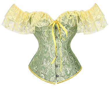 Felcia Korsett für Damen, lang, Vintage, viktorianisch, Retro, Korsett aus Spitze, B-grün, 48