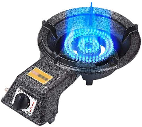 ETZBQ Gas Burner Ring Cast Iron Camping Stove, Two Ring Outdoor Wok Stove with Gas Hose and Pressure Reducing Valve