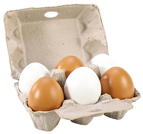 SOKA 6 Wooden Fake Eggs in Carton Pretend Play Toys Realistic Food Playset Role Play Game Early Educational Development for Kids Children Girls Boys 3 years old +