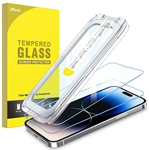 JETech Ein-Schritt-Installation Schutzfolie für iPhone 14 Pro Max, 2 Stück | Automatische Ausrichtung, HD Klar Gehärtetes Glas Displayschutzfolie, Blasenfreie Anwendung