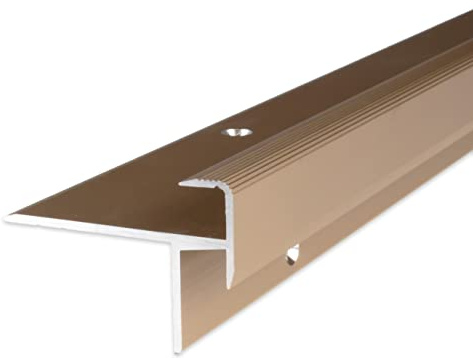 PROVISTON | Laminat-Treppenkante | Aluminium eloxiert | Bronze Hell | Breite 10 mm | Höhe 8.5 mm | Länge 2500 mm | Gebohrt | Treppenkantenprofil | Treppenwinkel | Winkelprofil | Kombiwinkel | 1 Stück