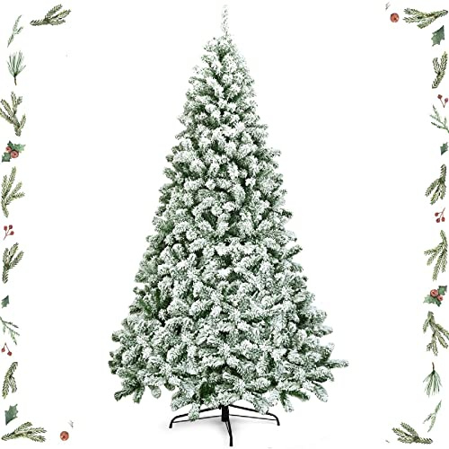 GYMAX Albero di Natale Slim Innevato 230 cm, 1346 Rami Folti in PVC, Supporto Pieghevole in Ferro, Trasporto e Montaggio Facile, Albero Artificiale di 3 Size Ideale per Casa/Ufficio/Negozio