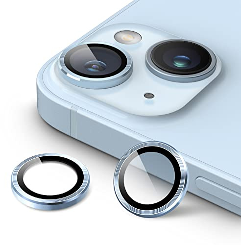 JETech Protection Objectif Caméra pour iPhone 14/14 Plus, Bleu, 1 Série | Verre Trempé 9H, Anneau Individuel en Métal, Transparent HD