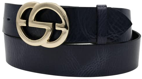 AnnaMatoni Damen Leder Gürtel weiches Rindleder 3mm stark mit Modischer Hochwertiker Koppel Schließe in Gold 4cm breit Damen Ledergürtel echt Leder (Marine 490, TW110-125cm Gesamtlänge)