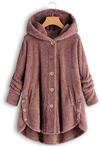 Uposao Damen Hoodie Jacke Oversize Mantel Winter Plüschjacke Langarm Wintermantel Warm Cardigan Kapuzenpullover Geknöpft Winterjacke Teddyjacke Strickjacke Kapuzenjacke
