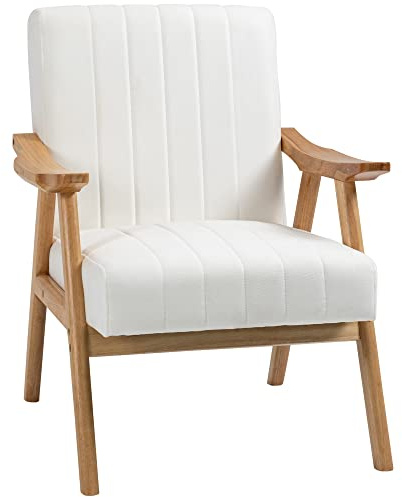 HOMCOM Butaca de Salón Sillón Relax Estilo Nórdico Tapizado en Terciopelo con Asiento y Respaldo Acolchados Patas de Madera para Oficina Dormitorio 68x74x82 cm Crema