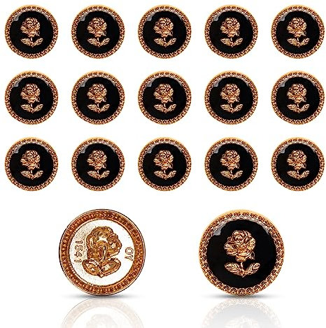 Metall Vintage Knöpfe 16 Stück Metallknöpfe Goldene Blazer Knöpfe Blume Dekorative Runde Nähknöpfe Ösenknöpfe Für Mantel Jacke Blazer 22 mm