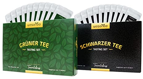 Wesertee Tea Tasting Sets Grüner Tee und Schwarzer Tee - Tee Geschenkset mit je 10 Tees aus aller Welt, inkl. Teeei | Luxuriöses Tee Probierset