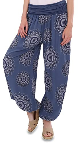 Malito - Pantaloni Harem da Donna con Stampa Orientale in Cotone - Vita Elastica - Comodi Pantaloni Hippie per la Spiaggia e per Tutti i Giorni - Aladdin da Donna/Harem 7197 Taglia Unica Blu Jeans
