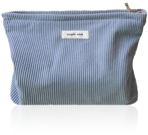 Tcdwla Trousse de Toilette Femme, Trousse Maquillage Femme, Voyage Accessoires Sac Cosmétique en Velours Côtelé pour L'école, Les Voyages, Le Shopping (Bleu)