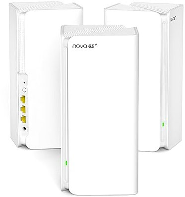 Tenda AXE5700 Mesh WiFi 6E System Nova MX21 Pro - up to 7300 sq.ft - Whole Home WiFi 6E Mesh System - New 6GHz Band - Tri-Band Mesh Router for 200 Devices - 7*3dBi Antennas for Strong Signal - 3-Pack