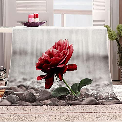 Kuscheldecke 80 x 150 cm 3D Rose Flanell Fleecedecke, Weich Warm Flauschig Decke Stein Wohndecke Decken für Sofadecke Couchdecke kuscheldecken für Kinder Erwachsene, Blanket