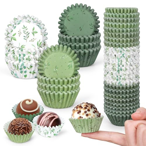 Whaline 600 piezas de vegetación mini forros para magdalenas de eucalipto, hojas de olivo para cupcakes, color verde salvia, tazas de hornear para baby shower, despedida de soltera, boda, fiesta de