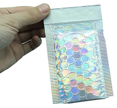 10PCS Metallic Bubble Mailer Geschenkverpackung Glamour Bunte Silbertöne Folienkissen Gepolsterte Versandumschläge-Regenbogen-8x8cm