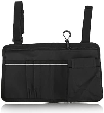 Topyond Borsa Portaoggetti Laterale per Sedia a Rotelle, Custodia Impermeabile Multitasche per Bracciolo con Striscia Riflettente, Tessuto Oxford per Deambulatore E Sedie a Rotelle (Nero)