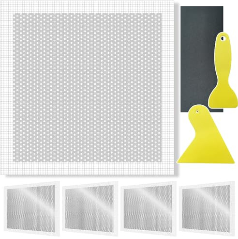 laffeya Drywall Repair Patch Kit 20cm, Repair Netting for Wall & Ceiling, 4 | 8inch self adhesive drywall repair patch (4) Wall Scraper(2) Sanding Pad (1), Fix Big Holes & Cracks, Paintable Surface