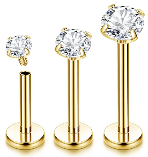 Chriscoco 16G Titan Labret Piercing Internally Threaded Lippenpiercing - Gold - 6/8/10MM