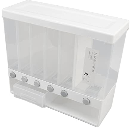 Locadence 10L Wall Mounted Dry Food Dispenser, Rice Dispenser, Wall Mounted 6 Grid Cereal Dispenser Pressed, Sealed Dry Food Storage Container for Home Kitchen