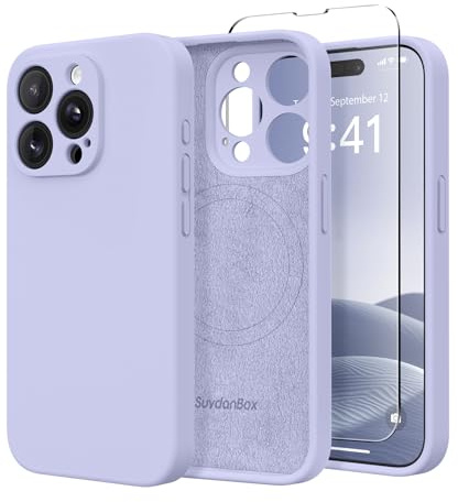 SuydanBox Magnetische Hülle für iPhone 13 Pro, kompatibel mit MagSafe, [Vollständiger Kameraschutz] [Displayschutzfolie] Stoßfeste Silikon-Schutzhülle für iPhone 13 Pro 6,1 Zoll, Lila