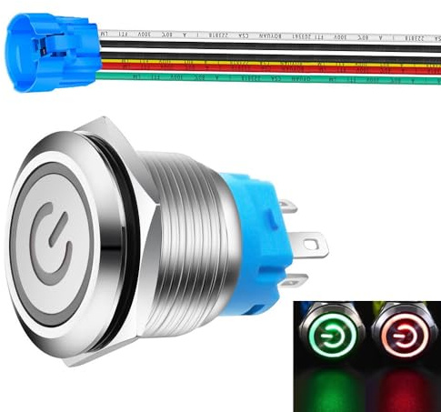 Gebildet Pulsante a scatto da 22mm con presa cavo 3A/110V-230VAC 1NO 1NC SPDT On Off Metallo Impermeabile IP65 Autobloccante (LED rosso e verde)