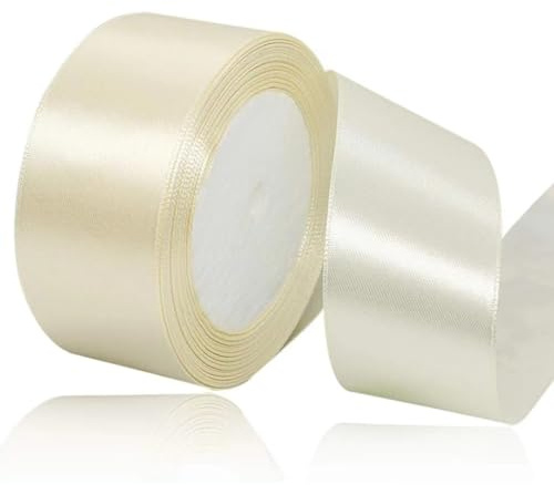 Presentband beige 40 mm brett, 23 meter satinband krämfärgat tyg band konsthantverk, kransar, bröllopsdekoration, jul, hårbågar, buketter, födelsedag och presentförpackning