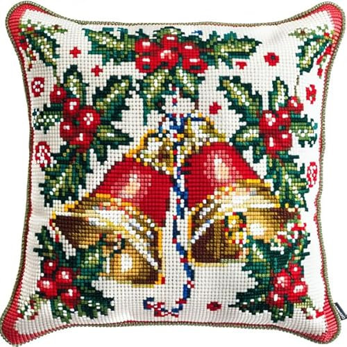kitphoenix Knüpfen Set Kissenbezüge Weihnachten Knüpfkissen Set für Anfänger Erwachsene oder Kinder zum Selber Knüpfen, DIY Knüpfteppich Knüpfpackung, Knüpfhaken Set 43 x 43 cm