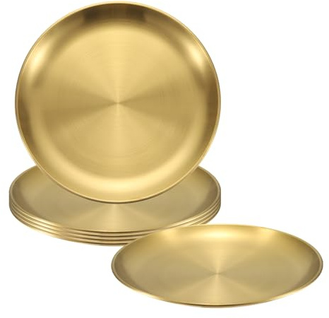 QUARKZMAN 6pz Piatto in Acciaio Inox 9 Pollici Piatto Pranzo Rotondo Oro | Vassoio Portata Piatti Dessert Rotondi, per Cucina Ristoranti, in Metallo