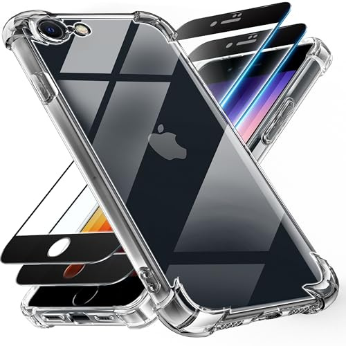 Tentoki für iPhone SE 2020/2022 Hülle mit 2 Stück Panzer Schutz Glas | Kompatibel mit iPhone 7/8 Militärischer Schutz Handyhülle Case, Anti-Vergilbung Schlanke Stoßfeste Anti Kratzt, Durchsichtig