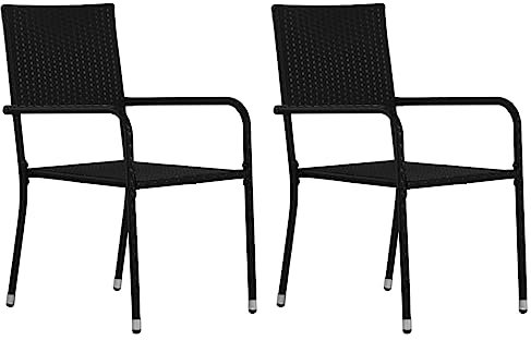 LAPOOH Garten-Essstühle 2 STK. Stapelbar Schwarz Polyrattan, Gartensessel, Balkonstuhl, Hochlehner, Balkon Stühle, Terrassenstuhl, Balkonmöbel - 318718