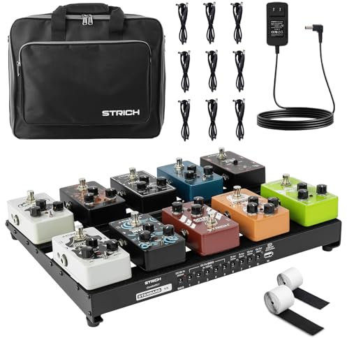 STRICH Guitar Pedal Board with Built-in Power Supply, Pedal Board 15 x 11 2.17LB Lightweight Aluminum Alloy, PedalBoard with Pedal Cables, Bag, Hook Loop Strips PB-S15