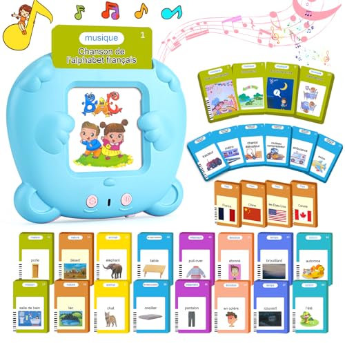 510 Mots Carte Parlante Montessori en Français, Cartes Flash Parlantes Français pour Enfants, Carte Apprentissage Mot Bébé, Jouet Éducatif Enfants pour Cadeau de Fille ou Garcon de 2 à 6 Ans-Bleu