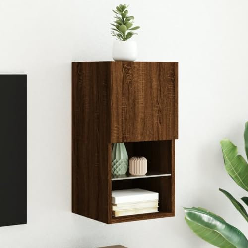 Azzrora TV Board, TV Schrank, TV Lowboard, Fernsehtisch, Fernsehschrank, Fernsehertisch, TV-Schrank mit LED-Leuchten Braun Eichen-Optik 30,5x30x60 cm