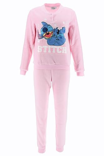 Disney Stitch Pigiama da Donna, Pigiama in Morbida Pile 2 Pezzi, T-Shirt e Pantaloni Lunghi in Velluto, Regalo per Donne e Ragazzi | Taglia M | Rosa
