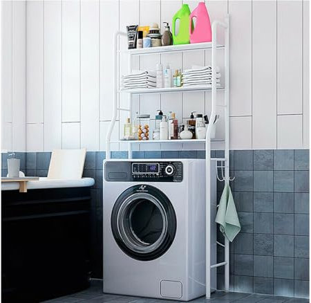 YASTA Scaffale Bagno Lavatrice 152x68x25 3 Ripiani Mobile Bianco Salvaspazio
