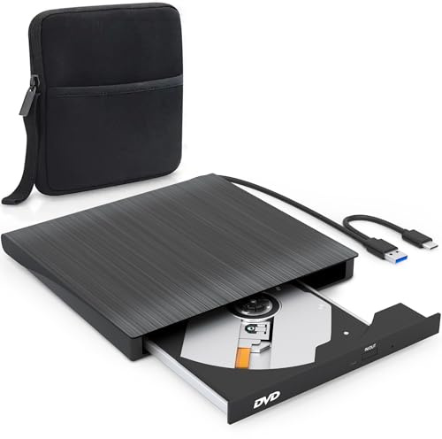 Strex Externe CD/DVD Laufwerk - Inkl. Aufbewahrungstasche - Player und Brenner DVD +/-RW - Plug & Play - USB 3.0 & Type-C DVD-Player - Geeignet für Windows, Mac und Linux - Optisches Laufwerk